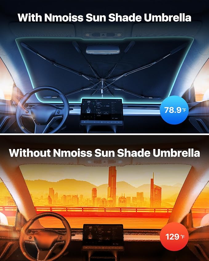 [2025 Upgraded] Nmoiss Windshield Sunshade Umbrella Car - [Vinyl Coating Heat Shield] Protect Car from Sun Rays & Heat Damage Keep Cool and Protect Interior X-Small (52" L x 28" W)