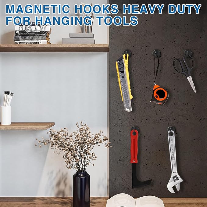 LOVIMAG Magnetic Hooks, 40LBS Black Magnet Hooks Strong Neodymium Magnets with Epoxy Coating, Metal Magnetic Hooks for Refrigerator，Locker Accessories, Cruise, Kitchen, Office, Classroom-6 Pack
