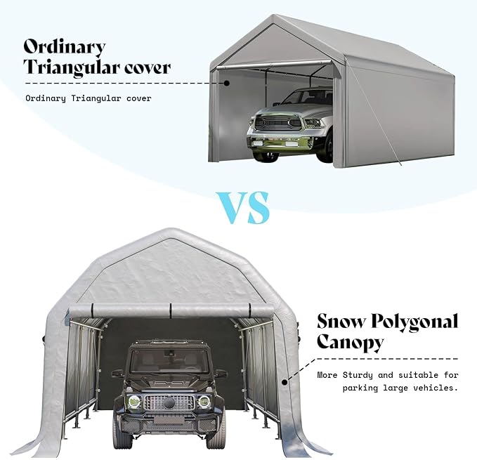 AMERLIFE 12x24 FT Heavy Duty Carport Garage Canopy, All-Weather Steel Frame Outdoor Shelter with Roll-Up Door & 4 Vented Windows, UV-Proof Waterproof Portable Storage for Cars, Boats, Silver