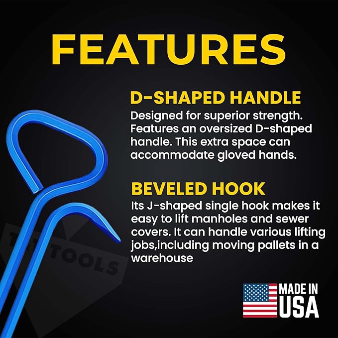 T&T Tools 30-Inch Manhole Hook Tool - Heavy Duty Single Hook for Lifting Manhole Covers, Storm Drains, Septic Tank Risers - Rigid Hex Alloy Steel Tool for Lifting, Pulling, and Removing Covers-6 Pack