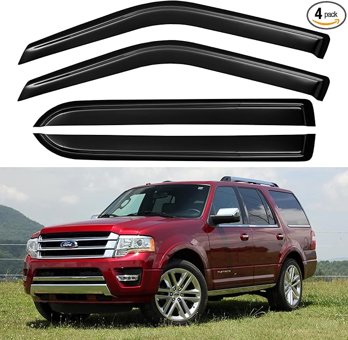 Window Visors Rain Guards for 1997-2017 Ford Expedition, Out-Channel Window Vent Wind Deflectors Visors Shades for 2007-2017 Expedition XL, 1998-2017 Lincoln Navigator