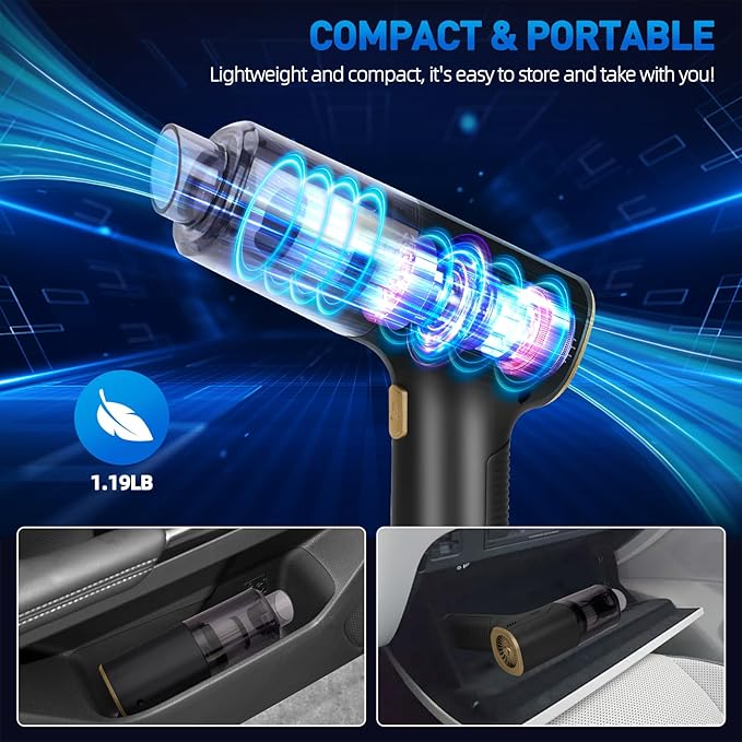 Handheld Car Vacuum Cleaner Cordless, High-Power Brushless 20000PA Mini Hand Held Cleaner with 8 Multi-Functional Nozzle & 2 Replaceable Filters, Portable Vacuum Cleaner for Car Office Pet Hair