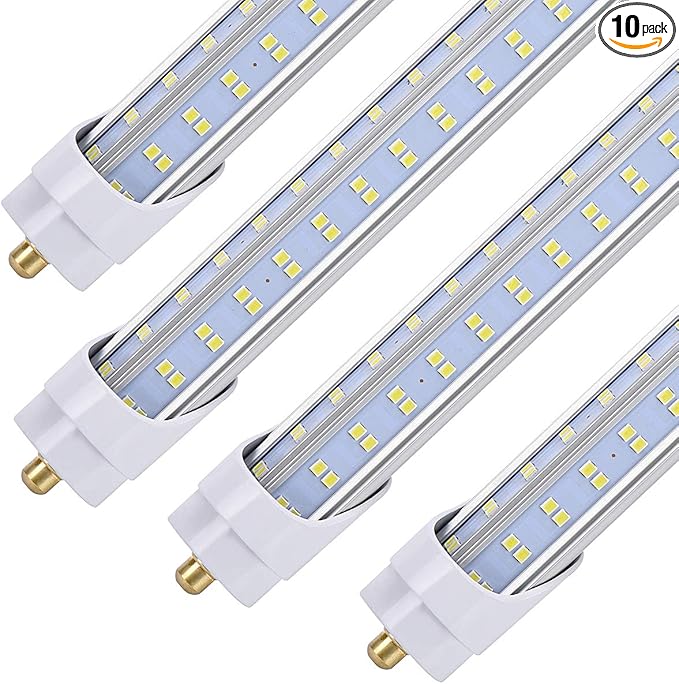 10 Pack,8 Foot LED Bulbs, 150W 19000lm 5000K Daylight, Super Bright, T8 T10 T12 LED Tube Lights, V Shape, FA8 Single Pin LED Lights, Clear Cover, 8 Foot LED Bulbs to Replace Fluorescent Light Bulbs