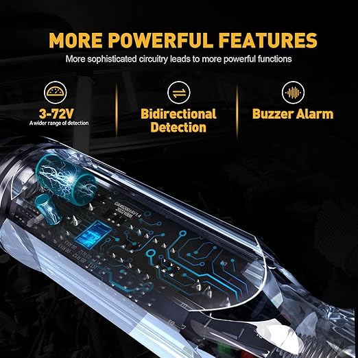Upgraded Buzzer Automotive Test Light, DC 3-72V Heavy Duty Digital LED Circuit Tester with Voltmeter & Dual Color Polarity Indicate Light, Bidirectional Auto Voltage Tester Electric Light Test Pen