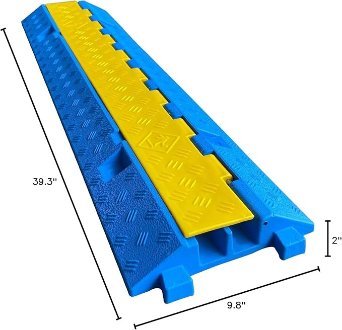 1 Pack Blue Rubber Cable Ramp Hose Cable Protector Ramp 2 Channel 22000Lbs Load Capacity Traffic Speed Bump Wires Power Lines Extension Cord Cover for Indoor Outdoor (B2XC06-1)…