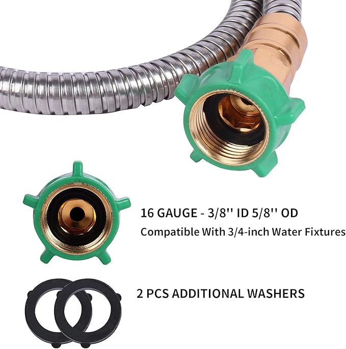 Metal Short Garden Hose 8 ft, Stainless Steel Water Hose Leader, Small Hose Extension, Lightweight Flexible Hose Extender for Outdoor Watering Washing (8FT)