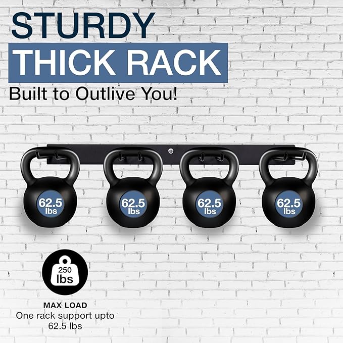 StoreYourBoard Wall-Mounted Rack With 4 Garage Hooks – Heavy-Duty Steel Holder Garage & Garden Storage for Shed, Workshop, or Home Organization – For Rakes, Shovels, Tools & More – 2 Pack, Black