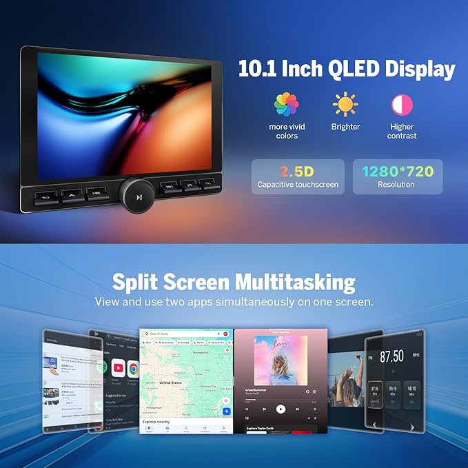 Eonon 8-Core 8GB+128GB Double Din Car Stereo, 10.1 Inch Wireless CarPlay/Android Auto Headunit with WiFi-6, Bluetooth 5.4, Built-in DSP, 4G LTE - UX6K-PRO-MAX