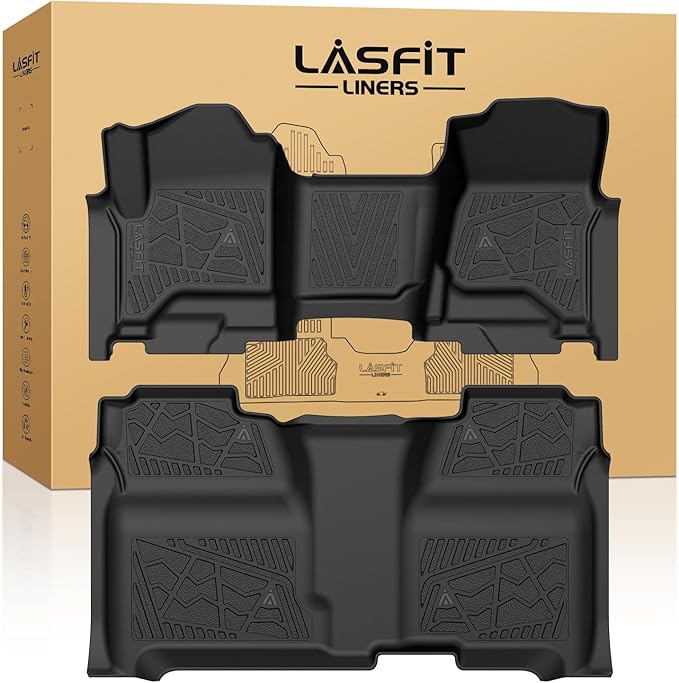 LASFIT Floor Mats 2014-2018 for Chevy Silverado/GMC Sierra 1500, 2015-2019 2500HD 3500 HD, Crew Cab Only/Bench Seat, All Weather TPE Custom Fit Car Floor Liners, with Carpet Floor Only