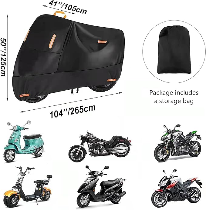 300D Oxford Heavy Duty Motorcycle Cover, Dirt Bike Cover, 104 inch XXL for Harley Davidson Honda Kawasaki Yamaha Suzuki - Tear Proof Night Reflective Lock Holes Waterproof Impermeable Outdoor Protect