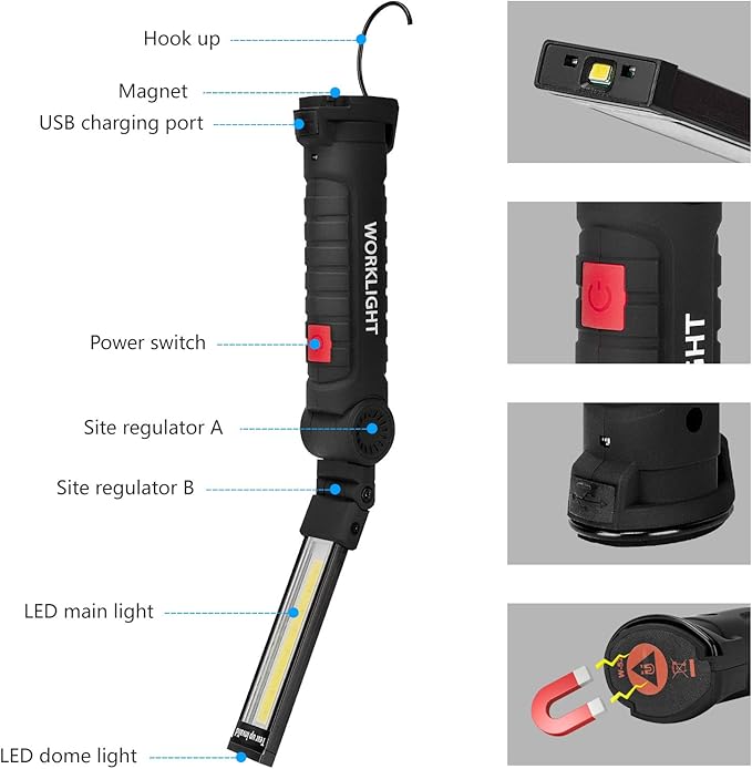 Tool Gifts for Men 2Pack Rechargeable LED Work Lights with Magnetic Base, 360° Rotation,Versatile Lighting for Repairs, Outdoors,Christmas Gifts,Stocking Stuffers Mens Gifts