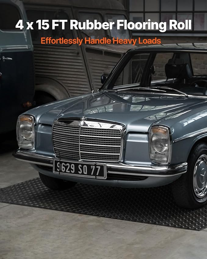 VEVOR Diamond-Plate Flooring Roll, SBR Rubber Mat, Easy to Clean, Gym & Garage Industry, Black
