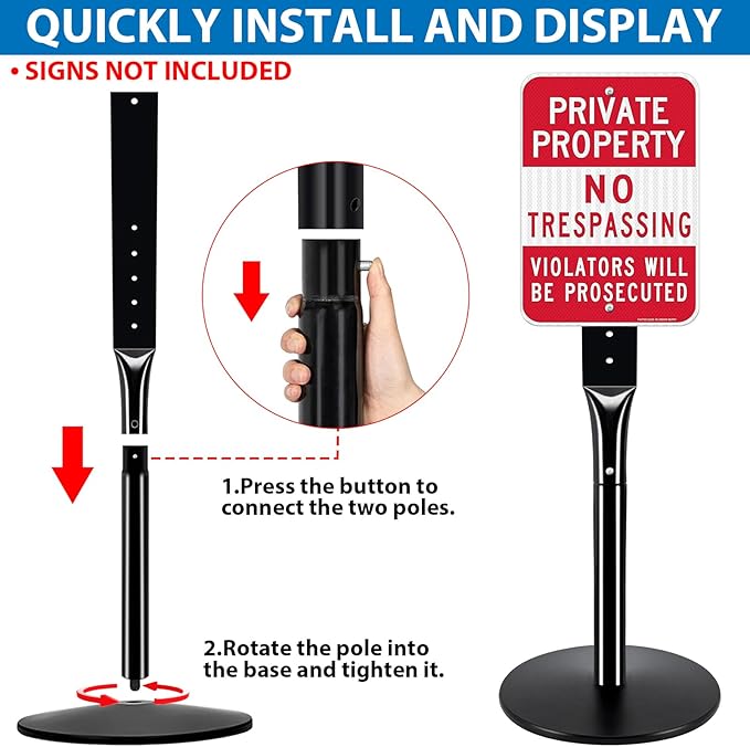 2Pack Heavy Duty Parking Sign Post for Outside, 20lbs Cast Iron Base Sign Post for Outdoor Sign Holder, Yard Sign Stand, Street Sign Post, 49" Height, Black