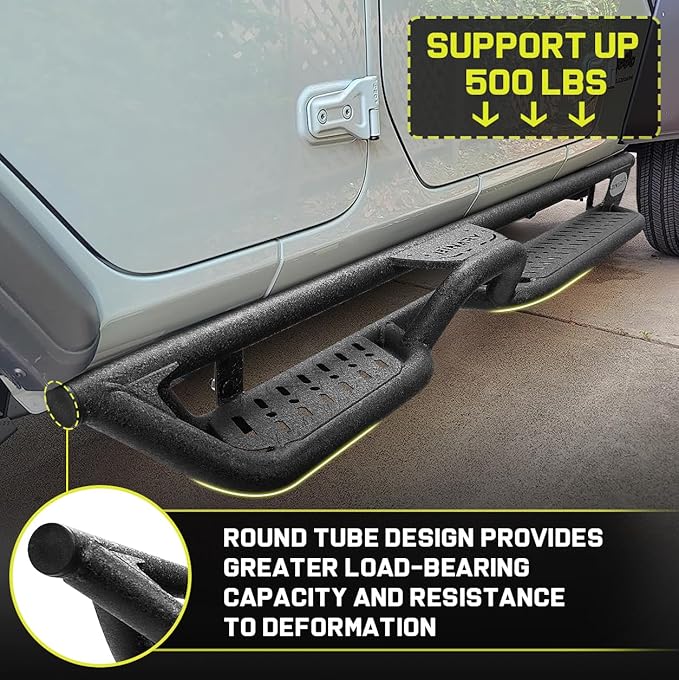 BINARY STAR Running Boards Compatible with Vehicle 2007-2018 Jeep Wrangler JK 4 Doors, 6 Inch Two-Stair Side Steps Nerf Bars, Wrangler Step Bars JKU Step Rails, Carbon Steel Running Boards & Steps.