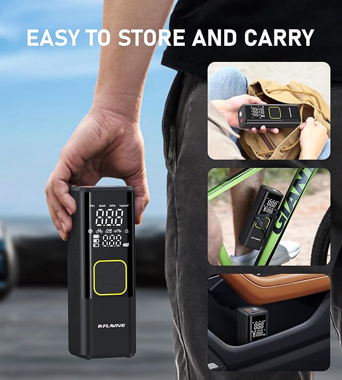 Tire Inflator Portable Air Compressor, InflaVive 3X Fast Inflate Cordless Air Pump for Car Tires with LED Light, 150PSI Portable Electric Pump with Digital Pressure Gauge, for Bike Motorcycle Car Ball