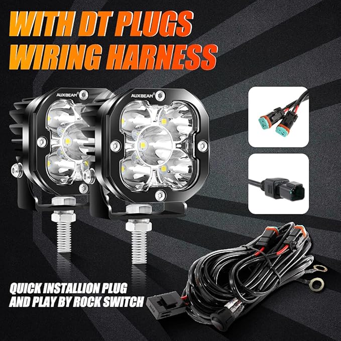 Auxbeam XP-Ultra Series 3 Inch LED Pods 80W 9600LM Offroad Driving Lights White Spot & Amber Combo Beam Ditch Light Bar Auxiliary Lights for Jeep Truck ATV UTV, Pair