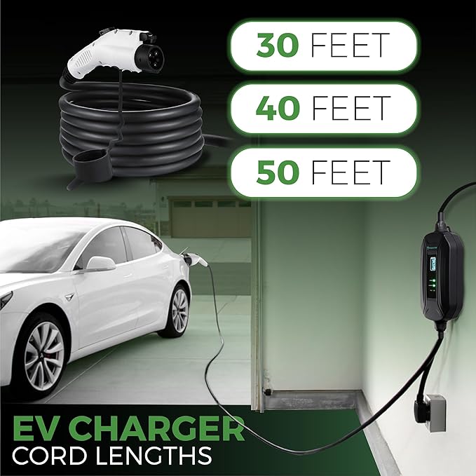 PRIMECOM Level 2 EV Charger 220/240V, 16A, 30ft & 50ft, Portable EVSE Electric Vehicle Charging Cable Compatible with Bolt Volt Leaf BMW i3 Fiat 500e Clarity NIRO Prius (30 Feet, 10-50P)