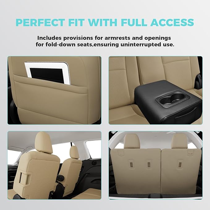 for Honda Pilot Seat Covers, Car Seat Protectors Full Set Custom Fit Pilot Elite,Black Edition 2016 2017 2018 2019 2020 2021 2022-7 Seats, Faux Leather Full Coverage Waterproof, Beige