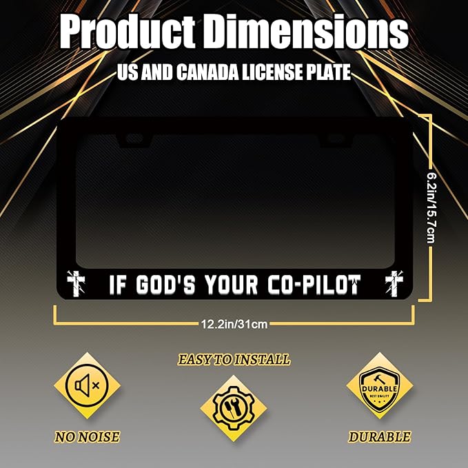 If God‘s Your Co-Pilot License Plate Frame Funny Jesus License Plate Stainless Steel Christian Car Accessory Religion License Plate Cover Decoration with Screws Men Women Size 12.2" x 6.2"