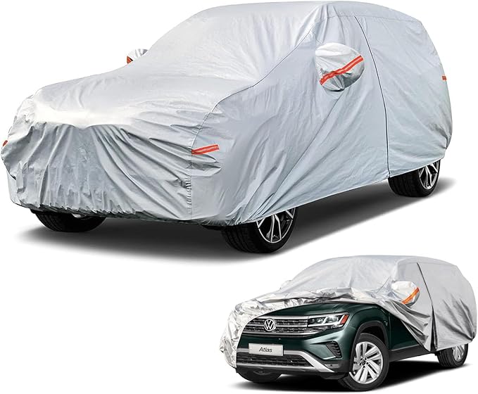 Kayme 6 Layers SUV Car Cover Custom Fit for VW Volkswagen Atlas (2017-2025) Waterproof All Weather for Automobiles, Outdoor Full Cover Rain Sun UV Protection.Silver