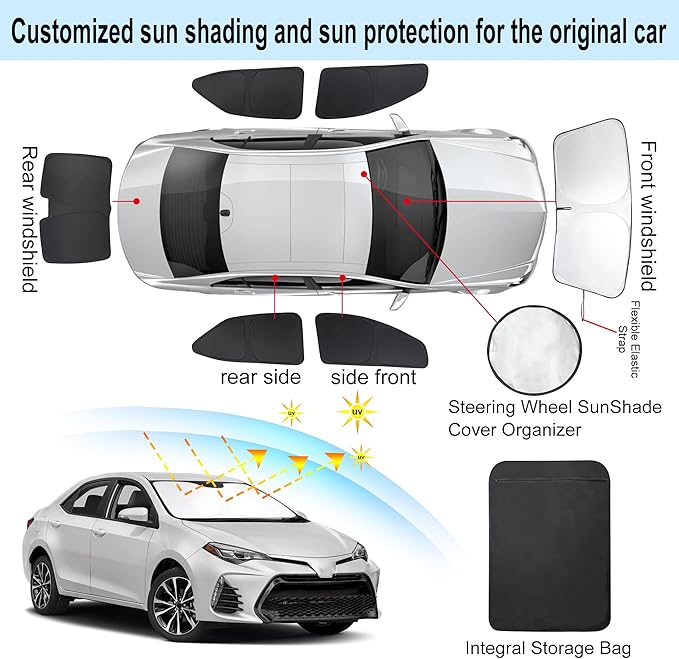 TINGLU Window Shades for Toyota Corolla 2014-2019 Accessories Car Side Full Windows Windshield Sun Shade Sun UV Rays & Privacy Protection for Camping Napping Relaxing 6PCS