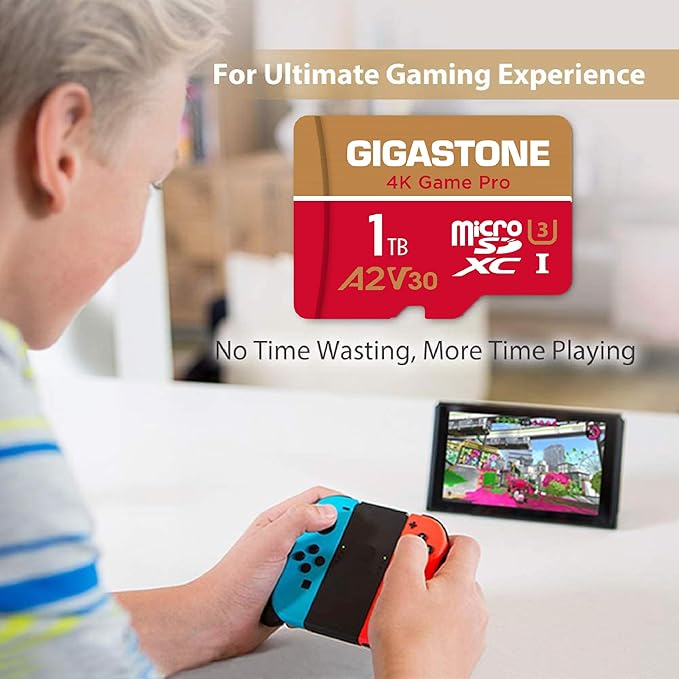 [5-Yrs Free Data Recovery] GIGASTONE 1TB Micro SD Card, 4K Game Pro, MicroSDXC Memory Card for Nintendo-Switch 1, GoPro, Action Camera, DJI, UHD Video, R/W up to 150/130 MB/s, UHS-I U3 A2 V30 C10