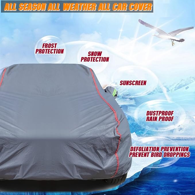 Breathable New Material, Waterproof Car Cover, Locks and Zipper Doors, Sunscreen Waterproof UV Prevention Snowproof Wind and Windproof,Suitable for Indoor Outdoor,for Sedan (188" to 198") C3