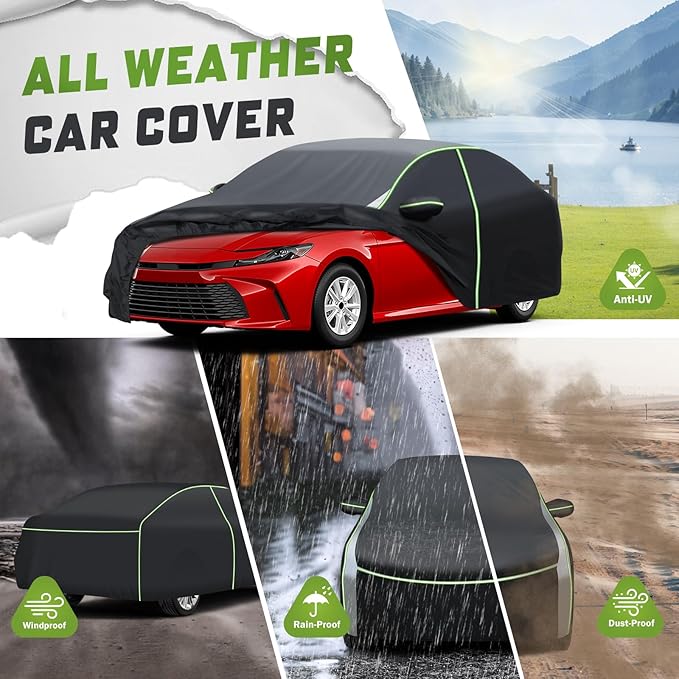 Mixsuper Liner Car Cover for Toyota Camry 1987-2025, 7 Layers Waterproof Car Cover Accessories for Camry with Zipper Door, Windproof Straps, Reflective Strips, Anti-UV, All Weather