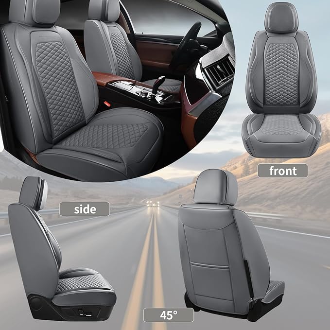 2 Packs Car Seat Covers Leather Car Seat Covers Universal Seat Covers for Car, SUV,Truck (Gray)