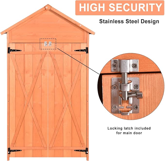 Wooden Tool Shed Large Outdoor Storage Cabinet & Garden Storage Shed with Lockable Doors, Heavy Duty Waterproof Construction for Backyard, Patio, Garage, Lawn Organizer