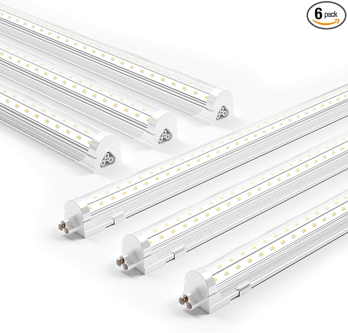 Ensenior 6 Pack 4 FT Led Shop Lights, 6000K Clear White, 5000LM Super Bright, 36W Equivalency 468W, Commercial Bay Lighting, U-Shaped Linkable Shop Lights Plug in for Garage, Workshop, FCC Certified