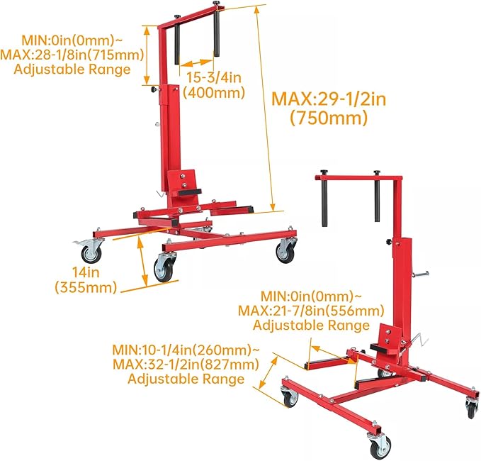 HECASA Adjustable Car Door Installer and Remover Jack Lift Hoist w/Swivel Castors & Straps Hoist Jack Stand Dolly Heavy Duty Auto Body Car Door Floor Jack Stand Steel Red