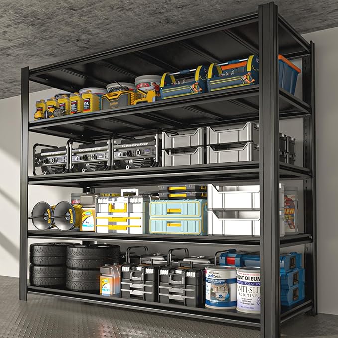 5 Tier Metal Shelving Unit 84" H x 55" W x 24" D, 3000LBS Adjustable Storage Shelves, Heavy Duty Garage Shelves for Warehouse, Basement, Kitchen, Pantry, Living Room, Black