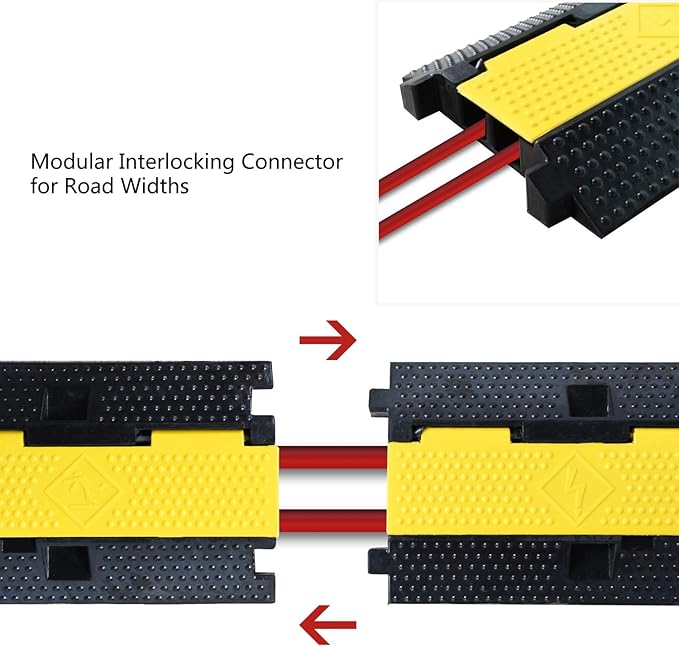4 Pack Rubber Cable Ramp Hose Cable Protector Ramp 2 Channel 22000Lbs Load Capacity Traffic Speed Bump Wires Power Lines Extension Cord Cover for Indoor Outdoor