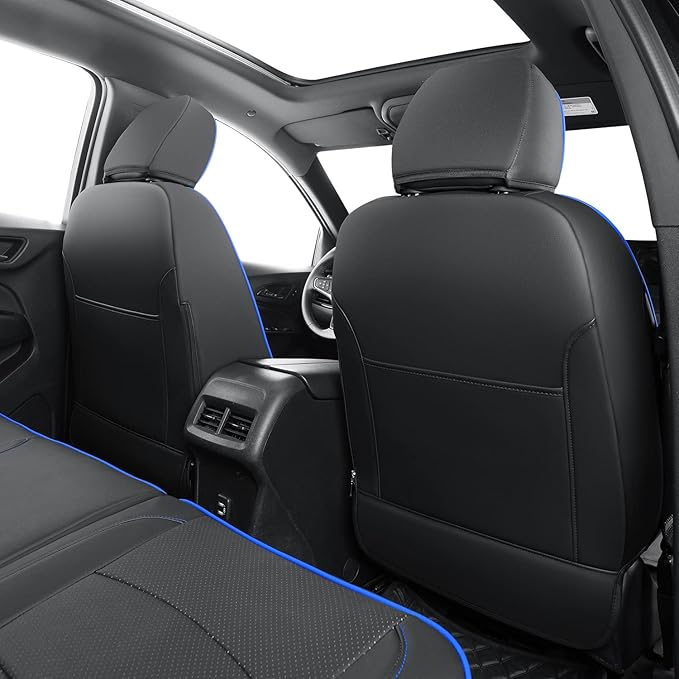 RISINGSTAR Terrain Seat Covers, fit for 2018-2024 GMC Terrain SUV with Rear Split Seats, Water Proof Faux Leather(Full Set, Black&Blue)