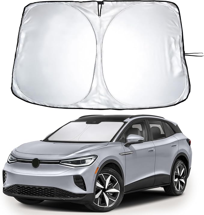 Econour Windshield Sun Shade for Volkswagen Atlas Accessories 2018-2024 2025 VW Atlas Cross Sport Sunshade Foldable Sun Visor Protector Blocks UV Rays Keep Your Car Cooler