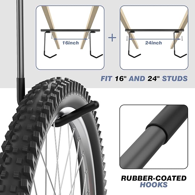 WALMANN Ceiling Mounted Bike Rack for Garage, Space-Saving Ceiling Bike Storage for 2 Bikes(Horizontally)/4 Bikes(Vertically), Adjustable Bike Hooks for Road Mountain Bikes