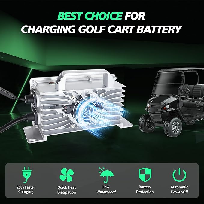 15 AMP 48 Volt Golf Cart Battery Charger for Club Car with 3-Pin Round Plug, 20% Faster & Safer, 900W Club Car Battery Charger for Lead Acid Battery, Automatic Power-Off Protection & IP67 Waterproof