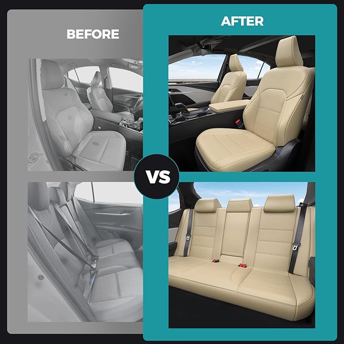 for Toyota Camry Seat Covers LE SE 2025 - Custom Fit Car Seat Covers Full Set, Leather Seat Covers for Cars, Waterproof Car Seat Cover, Beige