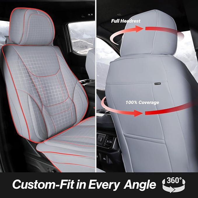 Coverland Custom Car Seat Covers Compatible with Tacoma, Santa Cruz - Premium Leather Non-Slip Memory Foam Waterproof Seat Cover Custom Interior Protector Full Set-Gray [See Size Chart-Size X58]