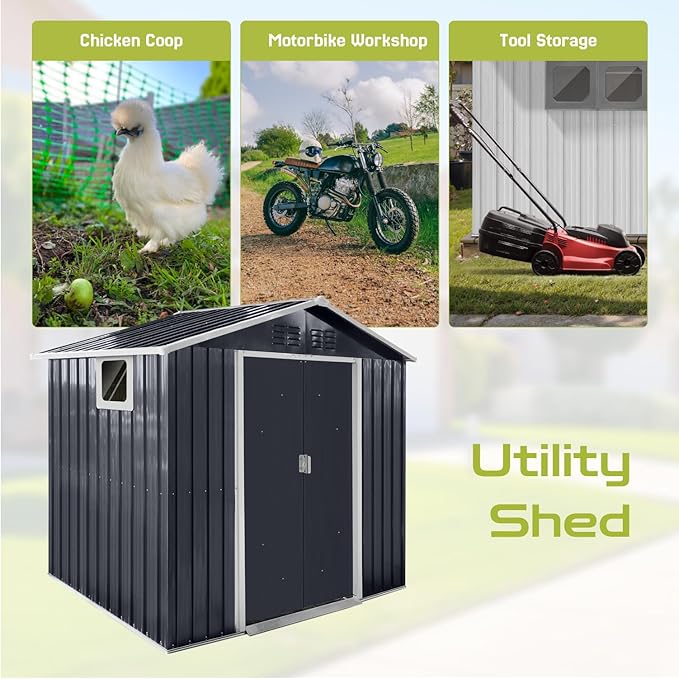 7' x 4.3' Outdoor Storage Shed, Sturdy Metal Building w/Windows & Lockable Doors for Garden, Backyard, Poolside and Lawn, Anthracite