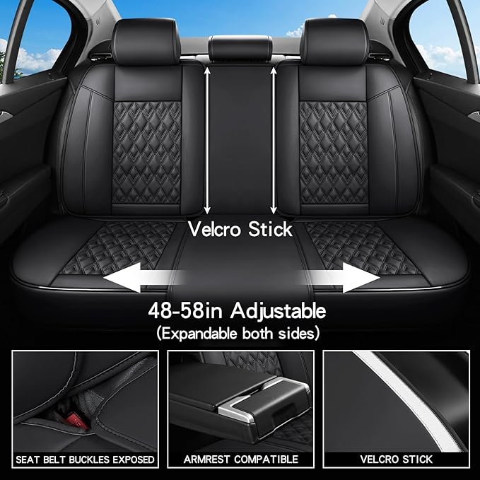 Car Seat Covers Full Set, Leather Seat Covers for Cars, Car Seat Protector Waterproof, Non-Slip Car Interior Covers Fit for Most Cars, SUV, Vans, Trucks,5Seaters,Full Set,Black