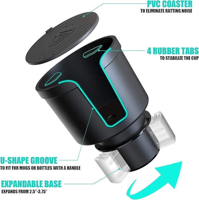 Upgraded Universal Car Cup Holder Expander for 3.4"-4" Bottles - Adjustable Base Fits Most Vehicles, SUVs & Trucks - Heavy Duty Adapter for Oversized Tumblers & Mugs