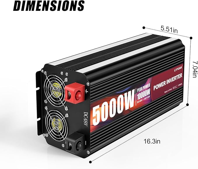 LVYUAN 5000 Watt Power Inverter 48V to 110V 120V for Vehicle, Solar Inverter System, Heavy Duty, RV, Truck, Off Grid,Camping with 4 AC Outlets, LCD Display, Wireless Remote Control, Car Power Inverter