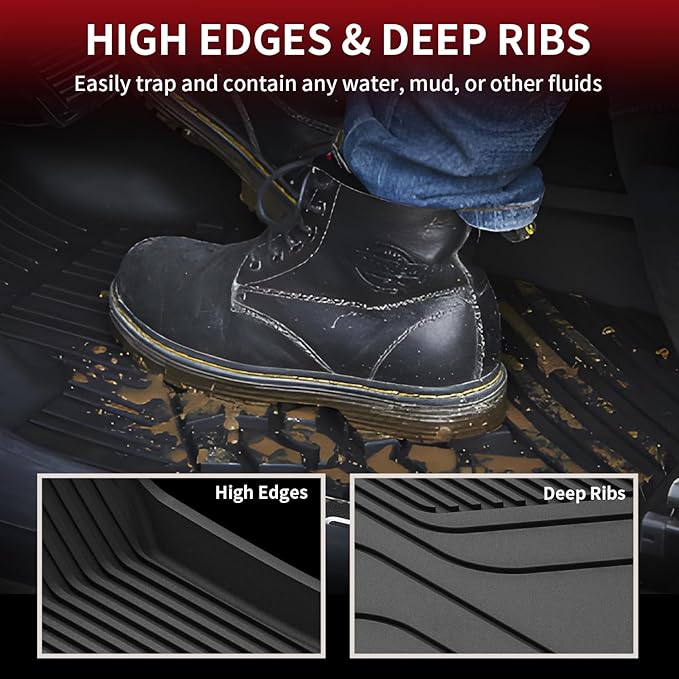 LASFIT Floor Mats for Tesla Model X 6 Seater & Model X Plaid 2025 2024 2023 2022 2021, All Weather TPE Custom Fit Floor Liners 1st & 2nd & 3rd Front & Rear Row Car Mats, Black