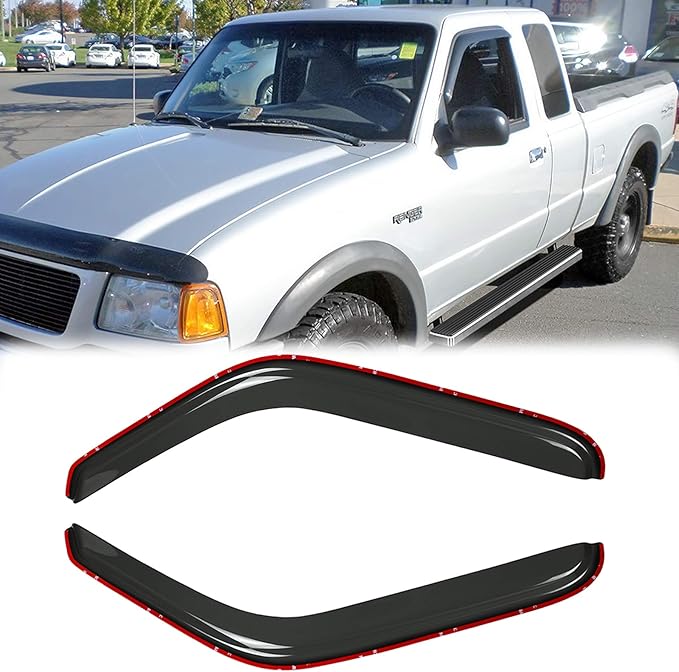 Side Window Visor Wind Deflector, 2pc in-Channel Nice Rain Guards Set fit for 1993-2011 Ford Ranger,1994-2010 Mazda B2300/B4000,1994-2008 Mazda B3000 with Standard/Extended Cab|92083