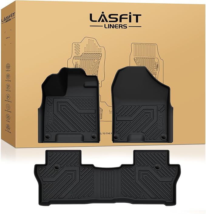 LASFIT Floor Mats for Honda Passport 2019 2020 2021 2022 2023 2024 2025, All Weather TPE Custom Fit Car Floor Liner, 1st & 2nd Row, Black