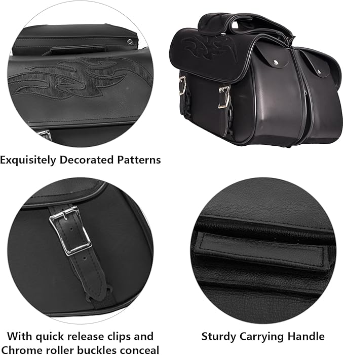 GARGOYLE BELLS Motorcycle Saddle Bags Leather Motorcycle Luggage Bag with Gun Holsters For Softails Sportsters and Choppers Waterproof Luggage Bags For Motorcycle