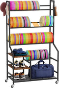 Portin 5 Tier Disc Golf Storage Rack, Disc Station Organizer with Hooks and wheels, Disc Golf Shelf for Storing Sports Equipment Accessories, Disc Golf Bag Basket Organizers for Home Garage Basement