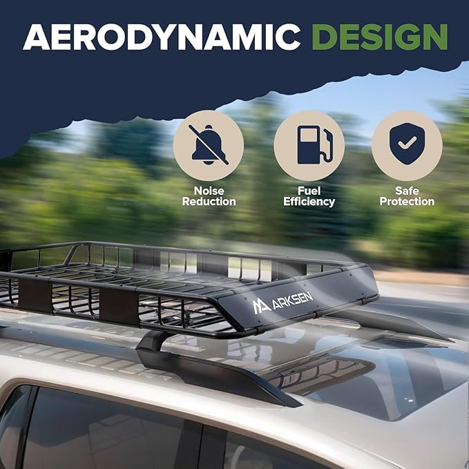 ARKSEN 64 x 39 x 5 Inch Universal Roof Rack with Waterproof Bag, Cargo Net & 2 Ratchet Straps - Upgrade 150Lbs Capacity Heavy Duty Rooftop Cargo Carrier with Extension for Car, SUV & Pickup